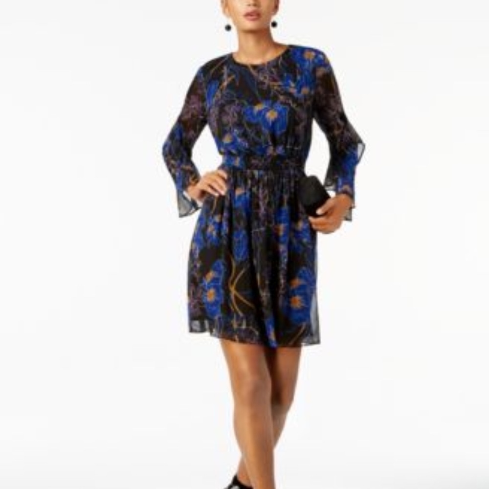 INC Casual Sleeve Floral Tiered Sleeve Sheer Dress